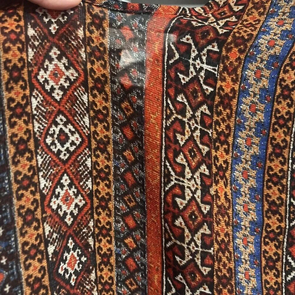 Band of Gypsies Womens Semi Sheer Geometric Print Dress Orange Boho Size Large - Picture 6 of 6